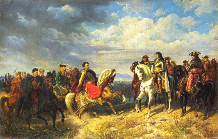 Spotkanie króla Polski Jana III Sobieskiego i cesarza Leopolda I Artura Grottgera